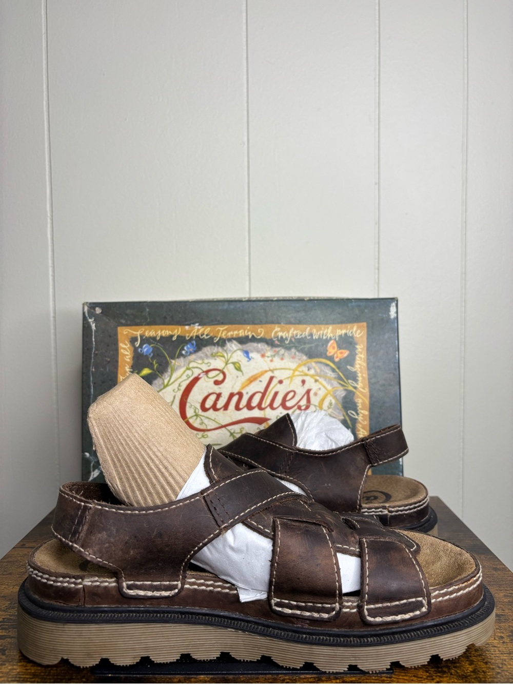 Vintage Candie’s Fisherman Platform Sandals Womens Brown Leather Y2K Size 8.5 - Picture 5 of 8